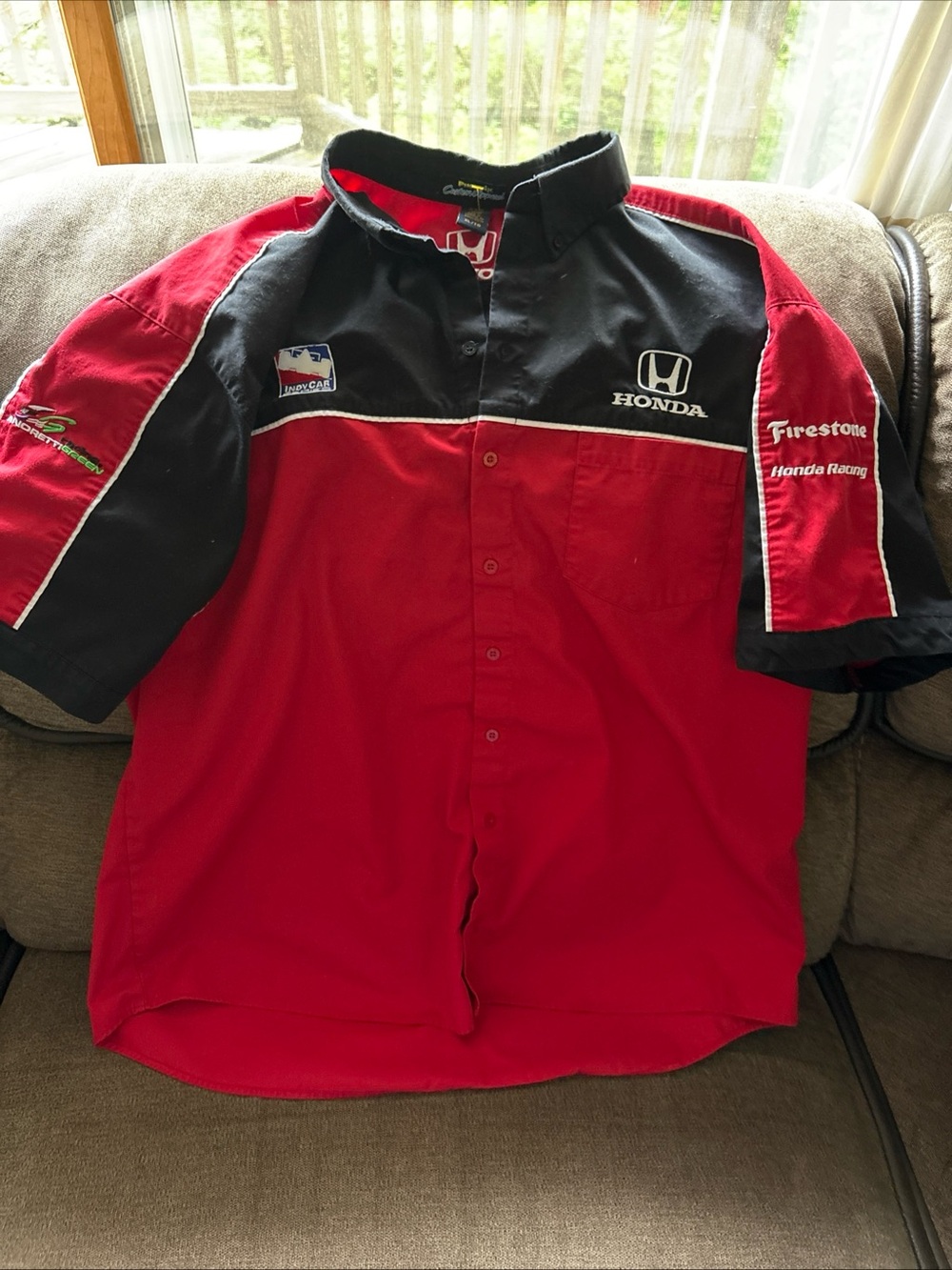 Honda Racing Shirt  Indy Car Series Men XL Red Button Up Short Sleeve Logos
